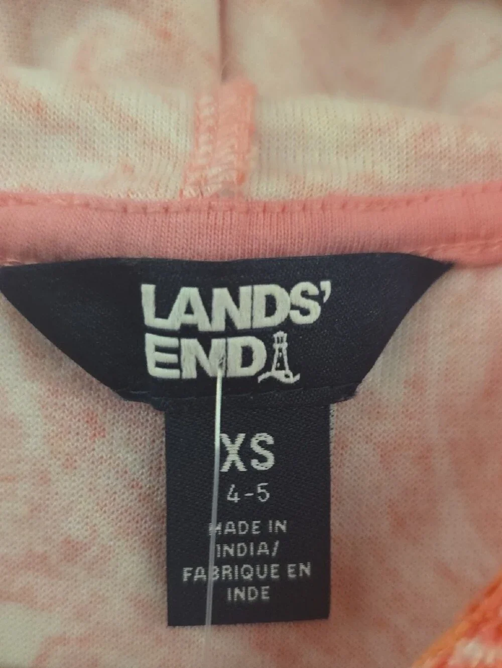 Lands' End Girls Hooded Cover Up Tunic XS 4-5 Coral Marble Swim Cover Up